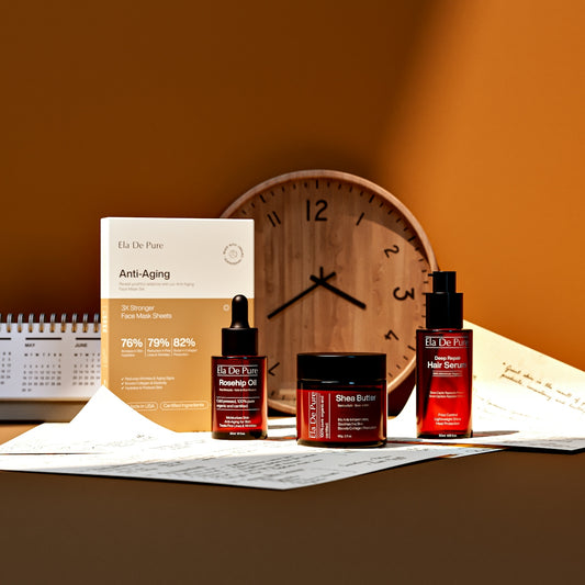 Anti-aging skincare products with a clock and calendar